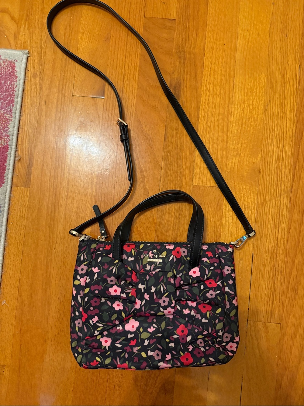 kate spade Black Floral Crossbody Bag with Bow Accent